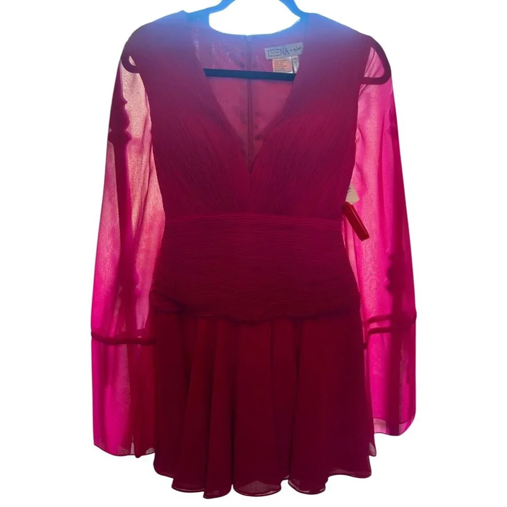 Mac Duggal drawstring sleeve short party dress in hot pink chiffon Size 0  New - Picture 5 of 16